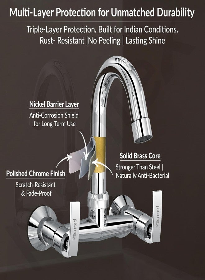 Plantex Pure Brass Sink Mixer with Double Handle Hot and Cold Water Tap for Kitchen/Bathroom Basin Faucet with Brass Wall Flange & Teflon-Tape - (COL-1014, Chrome Finish) - Image 5